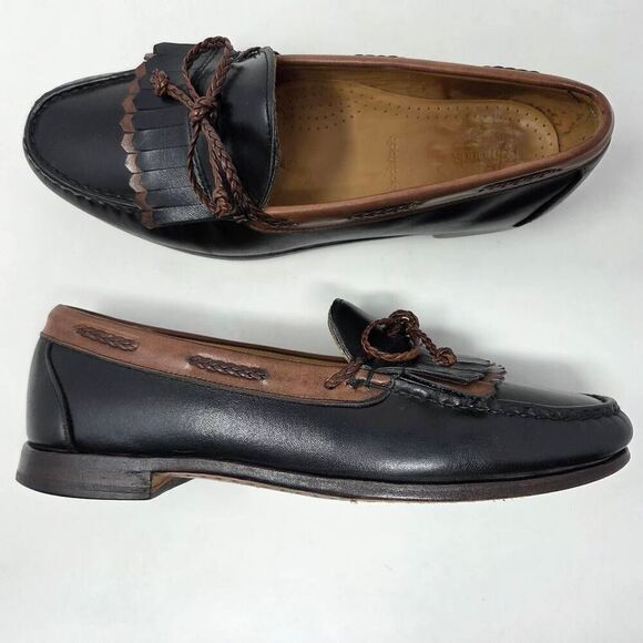 ALLEN EDMONDS WOODSTOCK BLACK BROWN BRAIDED KILTIE LOAFERS MENS USA 10 EEE WIDE - Picture 1 of 9